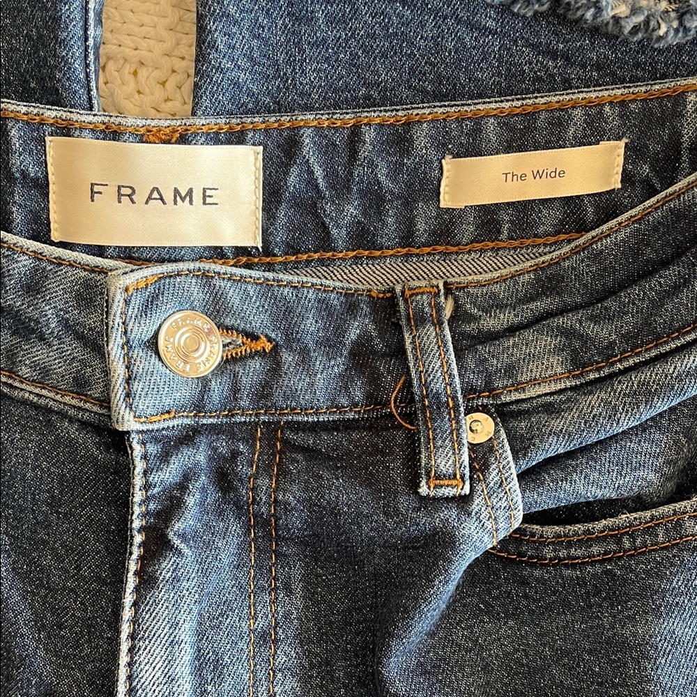 FRAME The Wide high-rise ankle wide-leg raw hem jeans in Rival Sz 28 - Picture 4 of 13